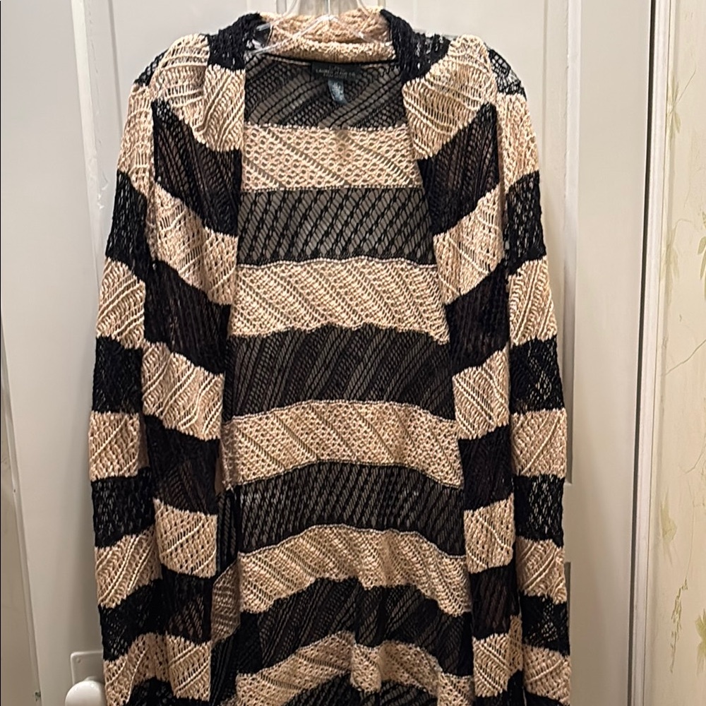 Lauren Ralph Lauren Black and Beige Knit Cardigan or Swim Coverup